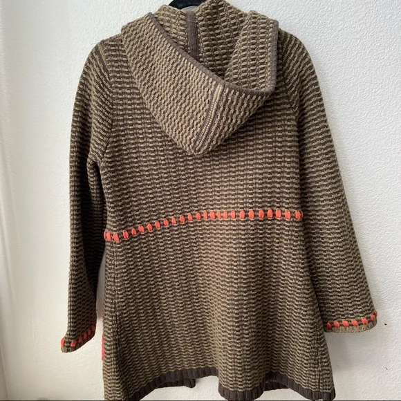 CABI green chunky knit floral embroidery hooded duster cardigan sweater womens M - Picture 5 of 5